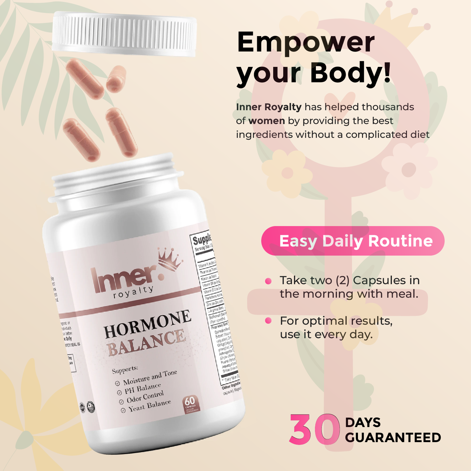 Inner Royalty's Hormone Balance Woman's Supplement | Supports PH Balance, Moisture & Tone, Menopause, Energy, Mood Swings* [30 Day Supply]